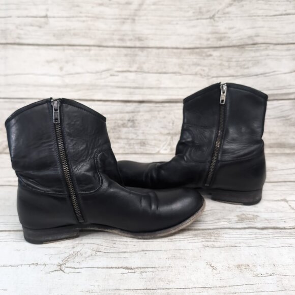 Frye Melissa Button Short Black Leather Slip On Moto Riding Boots Women Size 9 - Picture 6 of 7